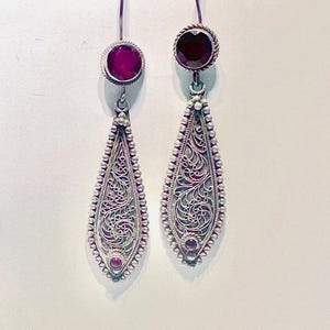 Garnet Bali Sterling Silver Earrings