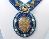 Southern Night Necklace - Gold Dichroic Glass, Opal Star Beads, Bead Embroidery Necklace, Christmas Jewerly