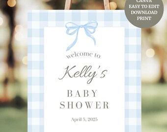 Editable Blue Gingham Baby Boy Baby Shower or Bridal Shower Sign