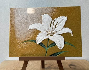 White Lily Wall Art – 3D Layered Filament Art, Minimalist Floral Decor, Handmade Botanical Gift