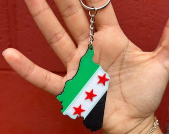 3D Printed Syria Map Keychain – Syrian Flag Colors, Diaspora Gift, Car Charm