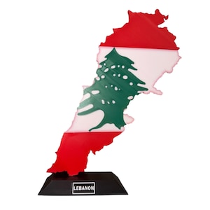 Libanon 3D Kunst / Poster – Libanon Karte mit Ständer & Label | Erhöhte Flagge Cedar Tree | Tisch oder Wand Dekor Geschenk