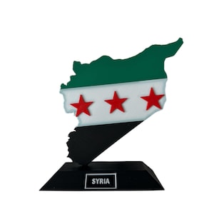 Syrien 3D Kunst – Paterzische Karte mit Aufsteller & Label | Erhöhte Flagge Cedar Tree | Tisch oder Wand Dekor Geschenk