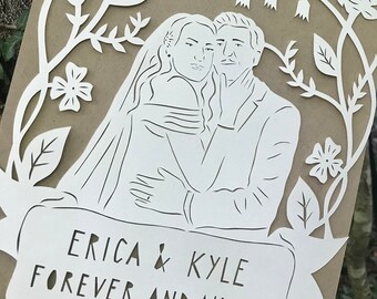 Paper Anniversary Home Decor, Personalized Wedding Gift, Gift for Couple, Home Decor Wall Art, First Anniversary Paper Gift, Paper Cut Art