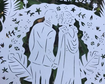 Arte murale ritagliata in carta, anniversario di un anno, regalo per coppia, regalo di nozze unico per moglie, arte murale per camera da letto, ritagliata, regalo di nozze per ufficio