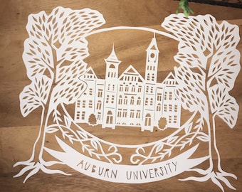 Arte tagliata su carta / Regalo Auburn / Decorazione murale Auburn / Regalo universitario personalizzato