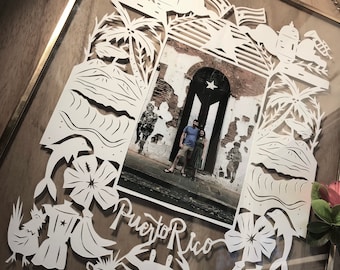 Puerto Rico Frame / Paper Cut Art / San Juan Wall Art / Custom Puerto Rico / Home Office Decor / Custom Travel Frame / Tropical Home Decor