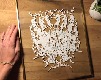Arte ritagliata sulla carta / Decorazione da parete con band / Decorazione per la stanza musicale / Arte musicale degli Appalachi / Arte musicale di montagna / Regalo di musica bluegrass