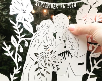 Paper Cut Art | Personalized Wedding Portrait | Wedding Wall Art | Custom Wedding Gift | Happy First Anniversary | First Anniversary Gift