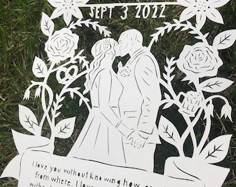 Paper Anniversary Home Decor, Personalized Wedding Gift, Gift for Couple, Home Decor Wall Art, First Anniversary Paper Gift, Paper Cut Art