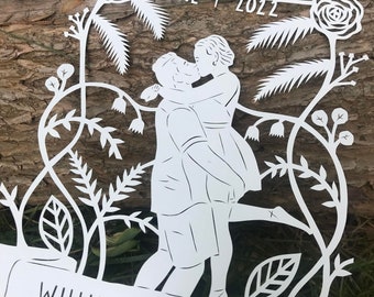 Paper Cut Art, Personalized Wedding Gift, Paper Anniversary Gift for Her, Cut Paper Art, Wedding Wall Art, Paper Art Gift for Couple