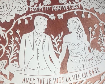 Paper Anniversary Home Decor, Personalized Wedding Gift, Gift for Couple, Home Decor Wall Art, First Anniversary Paper Gift, Paper Cut Art