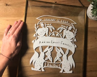 Arte tagliata su carta - Decorazione della cameretta dei bambini - Arte su misura - Regalo per bambini personalizzato - Bambino personalizzato - Arte di benvenuto per il nuovo bambino - Regalo per la doccia per bambini