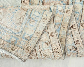 8x10 Beige Wool Turkish Rug, Oushak Floral Vintage Rug