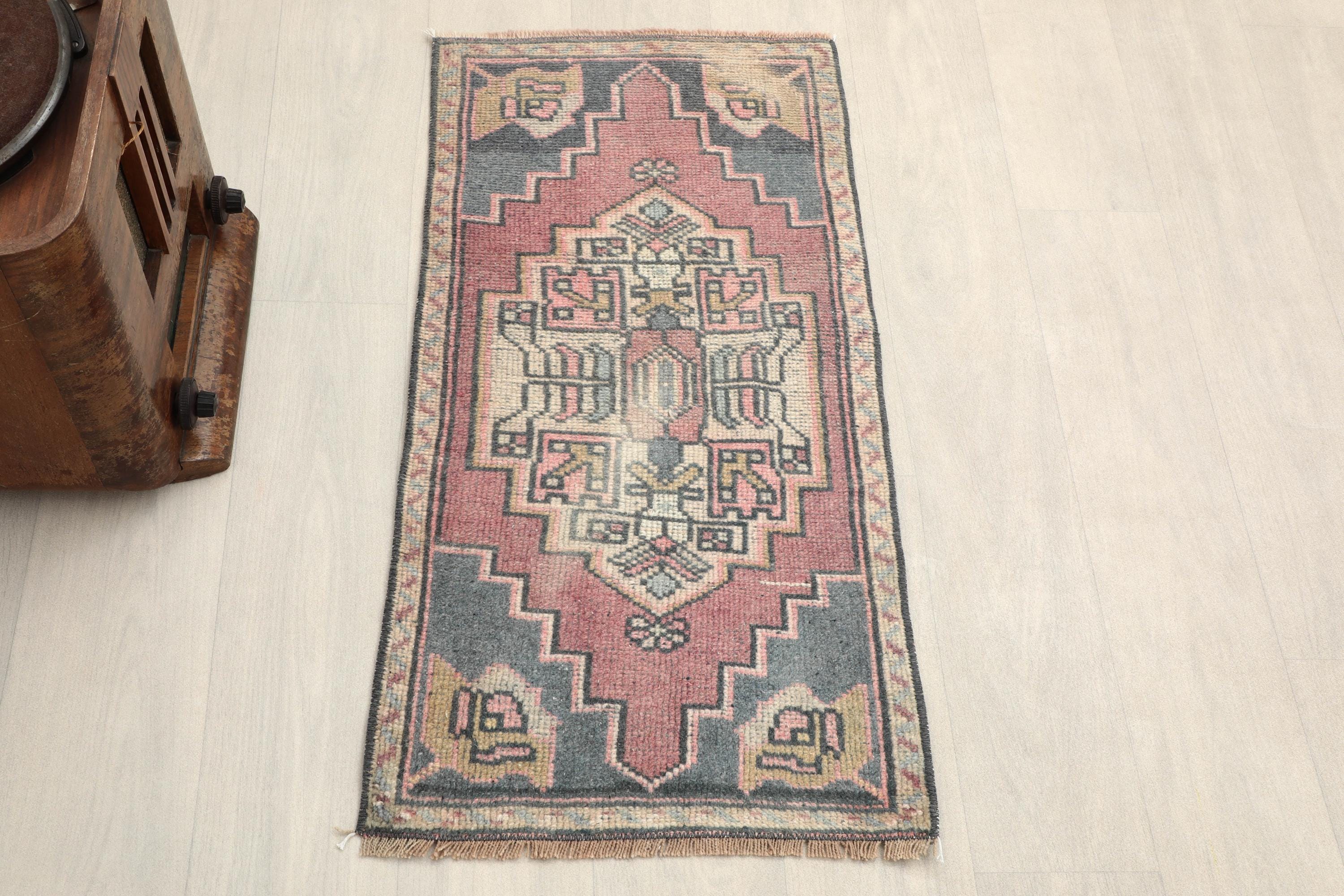 レッド　スモールラグ　ヴィンテージラグ　トルコラグ 2x3 レッドグレー ヴィンテージ スモールラグ、2x3 ハンドメイド