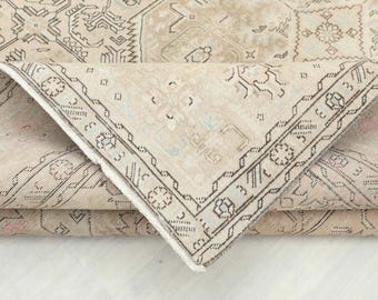 9x12 Beige Oushak Rug, Hand-Knotted Turkish Vintage Rug
