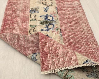 2x4 Red Beige Turkish Small Rug, 2x4 Handmade Vintage Rug, Oushak Small Rug, Kitchen, Bathroom, Entryway Mat,Small Home Decor,Kilim Dormat