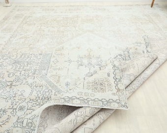 9x12 Turkish Rug, Beige Vintage Rug, 9x12 Oushak Rug, Oversized Rug, Living Room Rug, Dining Room Rug, Antique Rug, 9x12 Rug, Antique Rug