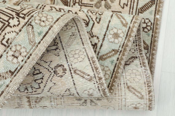 8x11 Beige Vintage Rug, Oushak Floral Rug, 8x11 Neutral Turkish