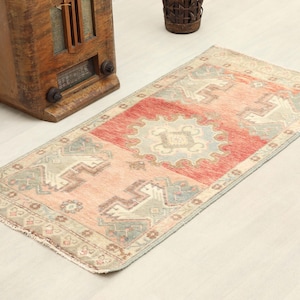 2x4 rug oushak, Skinny rug, Turkish rug 2x4, Vintage rug 2x4 doormat, Bath mat rug 2x4 neutral, Persian 2x4 oushak rug, Small runner rug 2x4