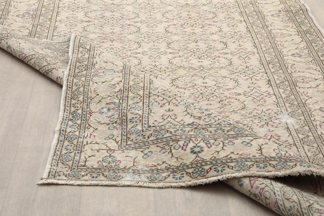 4x5 Beige Vintage Rug, 4x5 Blue Turkish Rug, Handmade Area Rug ...