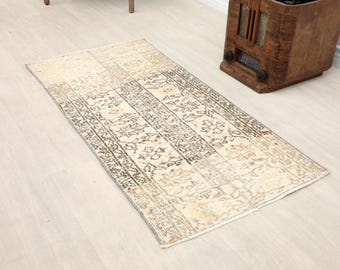 2x5 Beige Vintage Rug, 2x5 Brown Turkish Rug, Handmade Area Rug, Eclectic Oushak Rug, Handwoven Area Rug, Vintage Area Rug, Living Room Rug