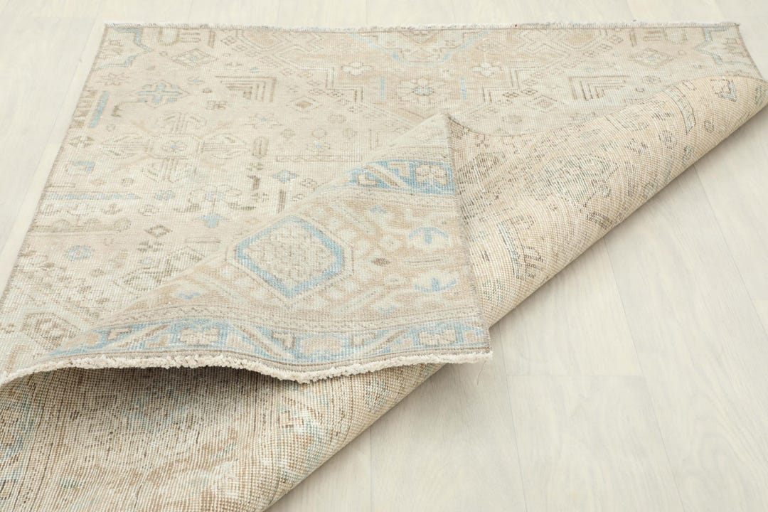 4x5 Brown Vintage Rug, 4x5 Blue Turkish Rug, Handmade Area Rug ...