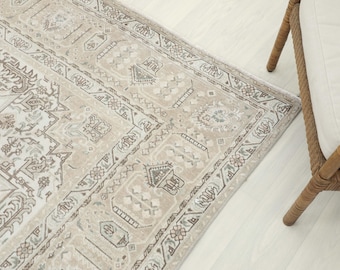 Large Beige Brown Oushak Rug, 9.5x12 Ft, Vintage Turkish Area Rug