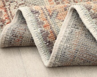 3x13 Orange Blue Turkish Runner, 3x10 Vintage Runner, Hallway Runner Rug, Handmade Rug, Kitchen Rug, Oushak Runner, Home Decor, Corridor Rug