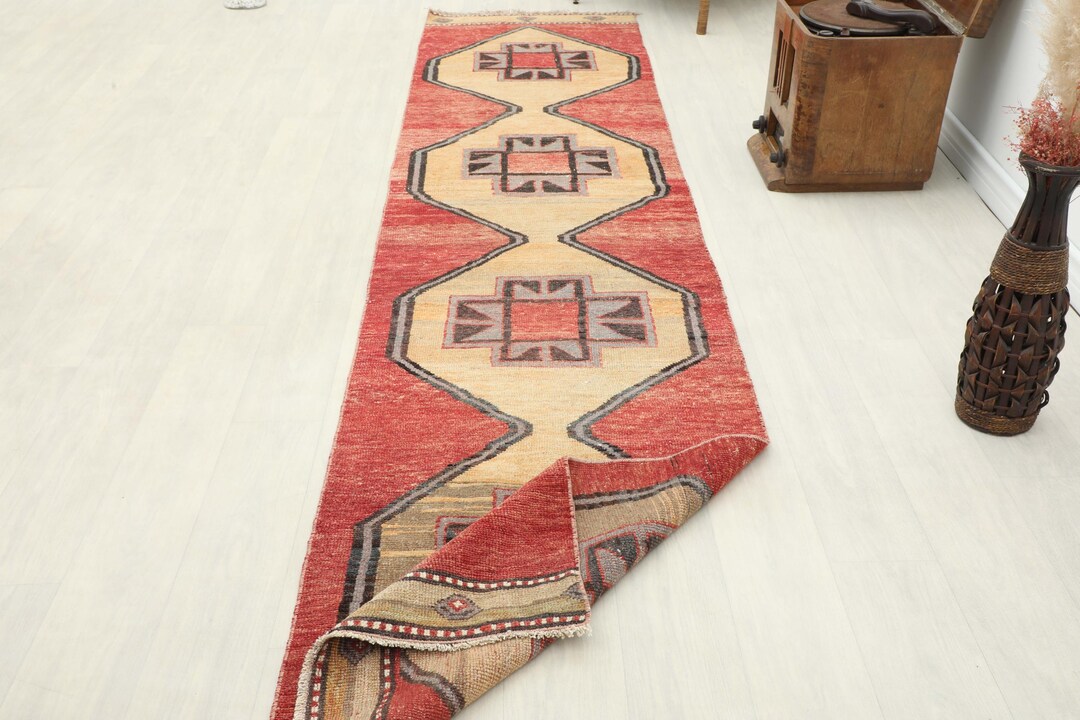 Rusk Color Rug Runners 2.5x11.4 Ft, Red Turkish Runner, Vintage Rug, Hallway Runner, Handmade ...