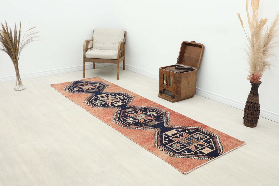 3x9 Ft Orange Unique Runner, 3x9 Vintage Boho Runner, Turkish Floral ...