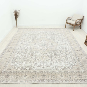 10x12 Beige Brown Large Persian Rug, Oversize Oushak Rug, 10x12 Vintage Area Rug, Bedroom, Oushak Rug, Turkish Living Room Rug, 9.5x12.0 Ft