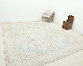 9x12 Vintage Rug, Beige Turkish Rug, 9x12 Oushak Rug, Oversized Rug, Living Room Rug, Dining Room Rug, Antique Rug, 9x12 Rug, Antique Rug