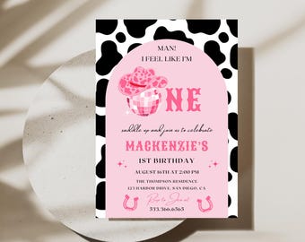 Ich fühle mich wie ein Jahr alt! Geburtstagseinladung | Sofort-Download | Disco-Cowgirl-Party | Weltraum-Cowgirl-Geburtstag (1. Geburtstag) | Bearbeitbare Canva-Vorlage