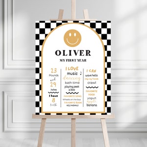 COOL Dude Birthday Milestone Board | Digital Download | Boy Birthday Party Decor | Retro Smiley Face Party Sign | TWO Cool Editable Template