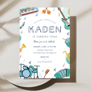 Music Birthday Party Invitation | Instant Download | Musical Instruments Party Invite | Editable Canva Template | Boy Sing and Dance Party