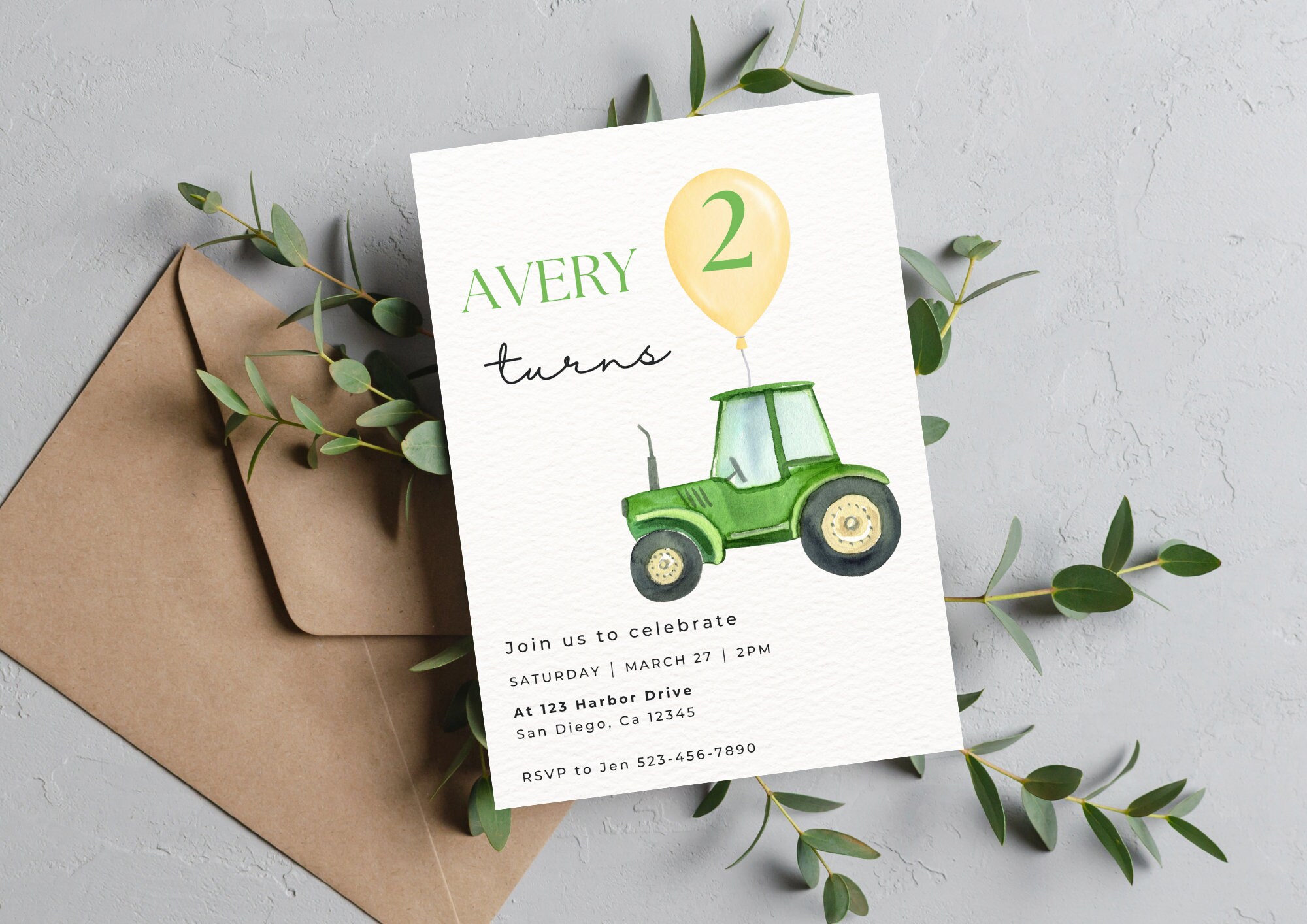 Editable Green Tractor Birthday Party Invitation Instant Download ...