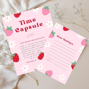 Berry Sweet Birthday Party Time Capsule | Girl 1st Birthday | Instant Download | Editable Template | Strawberries and Daisies Party Decor