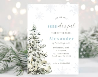 The Most ONEderful Birthday Invitation | Digital Download | Winter Boy 1st Birthday Party | Editable Canva Template | Christmas Birthday