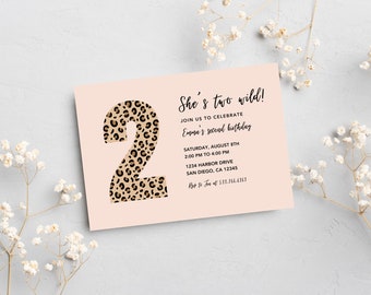 ZWEI wilde Geburtstagseinladung | Sofortdownload | Pinker Gepard 2.Geburtstag | Mädchen-Dschungel-Geburtstags-Einladung | Bearbeitbare Canva Vorlage