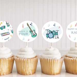 Music Birthday Party Cupcake Toppers | Instant Download | Musical Instruments Party Decor | Editable Canva Template | Sing and Dance Party