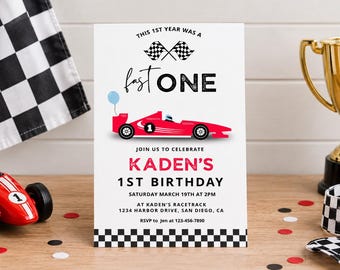 Race Car Birthday Party Invitation | Fast One Racing Invite | Instant Download | Editable Canva Template | Boy 1st Birthday Party