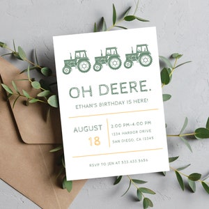 Modern Tractor Birthday Party Invitation | Instant Download | Printable Oh Deere Tractor Invitation | Farm Themed Birthday Party