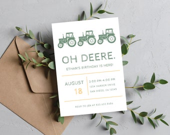 Modern Tractor Birthday Party Invitation | Instant Download | Printable Oh Deere Tractor Invitation | Farm Themed Birthday Party