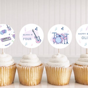 Musik-Geburtstags-Party Kuchendeckel | Sofortdownload | Musikinstrumente Party Decor | Bearbeitbare Canva Vorlage | Sing und Tanz Party