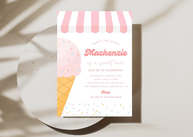 Ice Cream Birthday Party Invitation Instant Download Summer 1st
