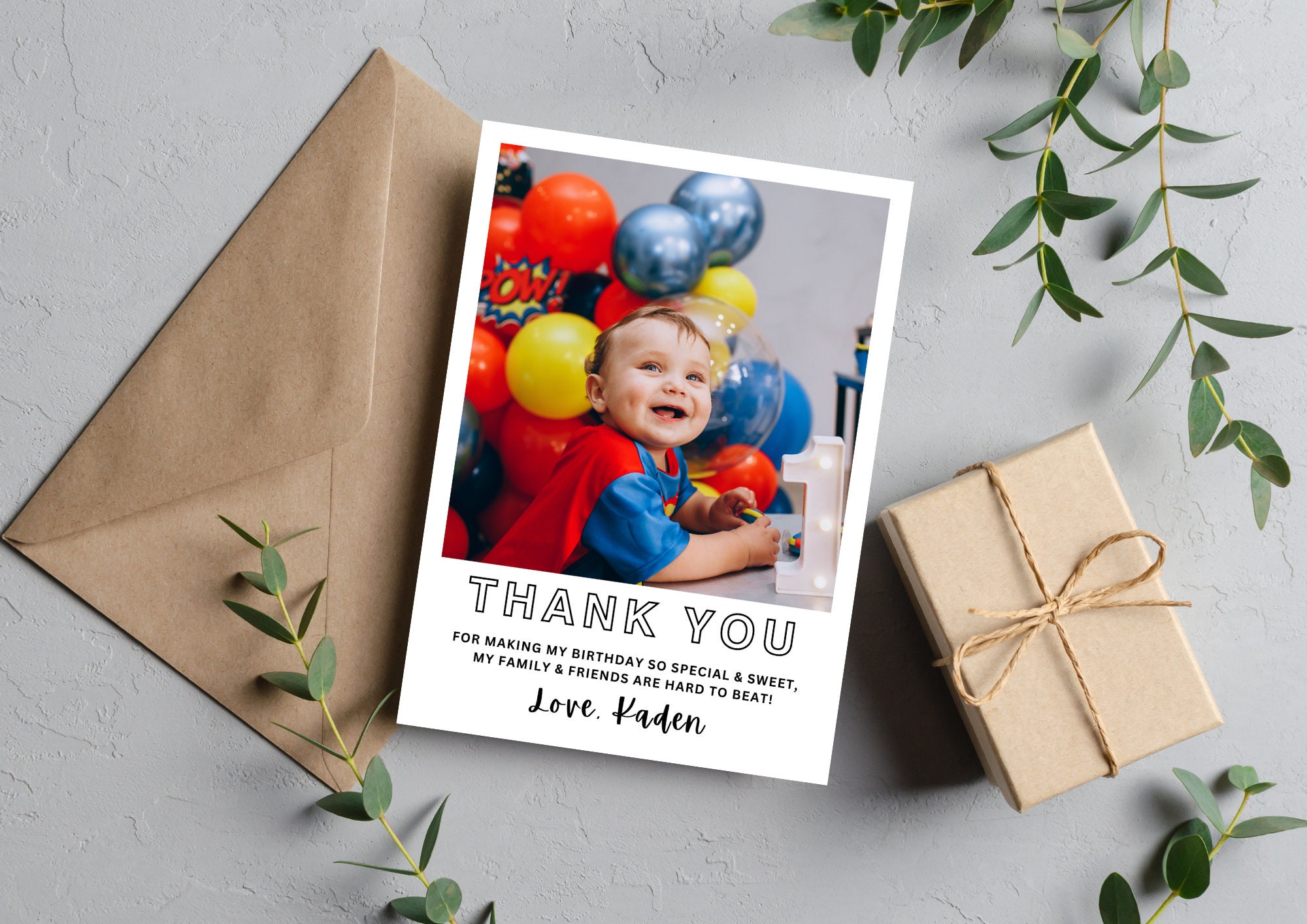 Birthday Photo Thank You Card | Digital Download | 5x7 Picture Thank ...
