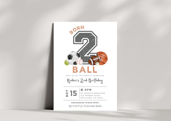 Born 2 Ball Birthday Invitation | All Star Boy 2nd Birthday Party | Instant Download | Sports Themed Party Invite | Editable Canva Template