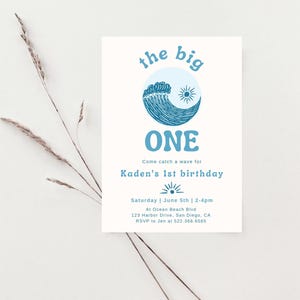 The Big ONE Surf 1st Birthday Party Invitation | Instant Download | Retro Ocean Surf Beach Party Invitation | Editable Canva Template