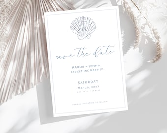 Coastal Themed Save the Date | Minimalist Beach Wedding | Editable Canva Template | Instant Download | Beach Sea Shell Themed Save the Date